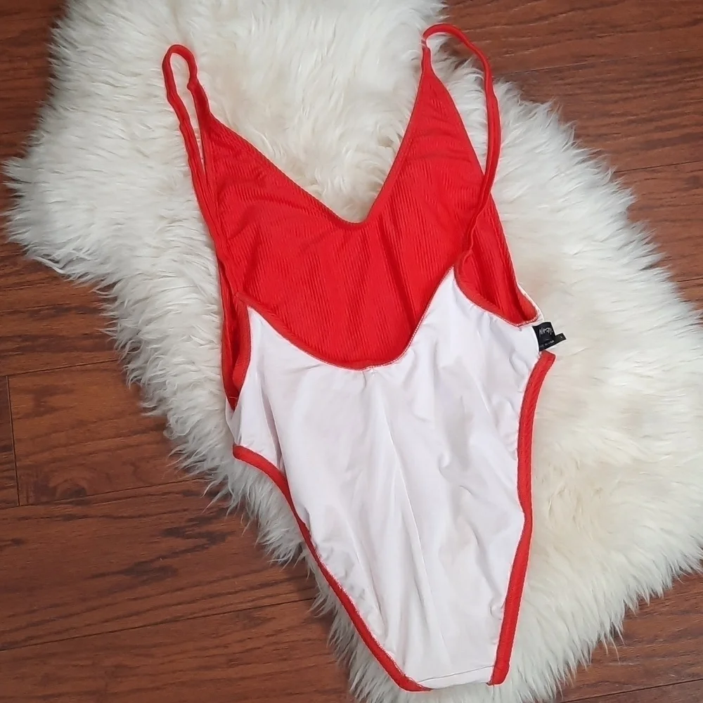 Nasty Gal Swim  red Ribbed Alina One Piece Swimsuit - Picture 8 of 8